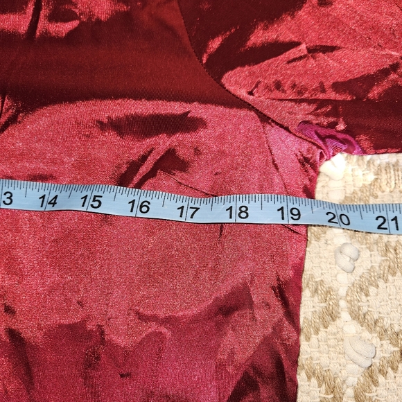 Lucca Wildfang Satin Shirt Button Up Long Sleeve Blouse Maroon Red Silky Small - Picture 10 of 16